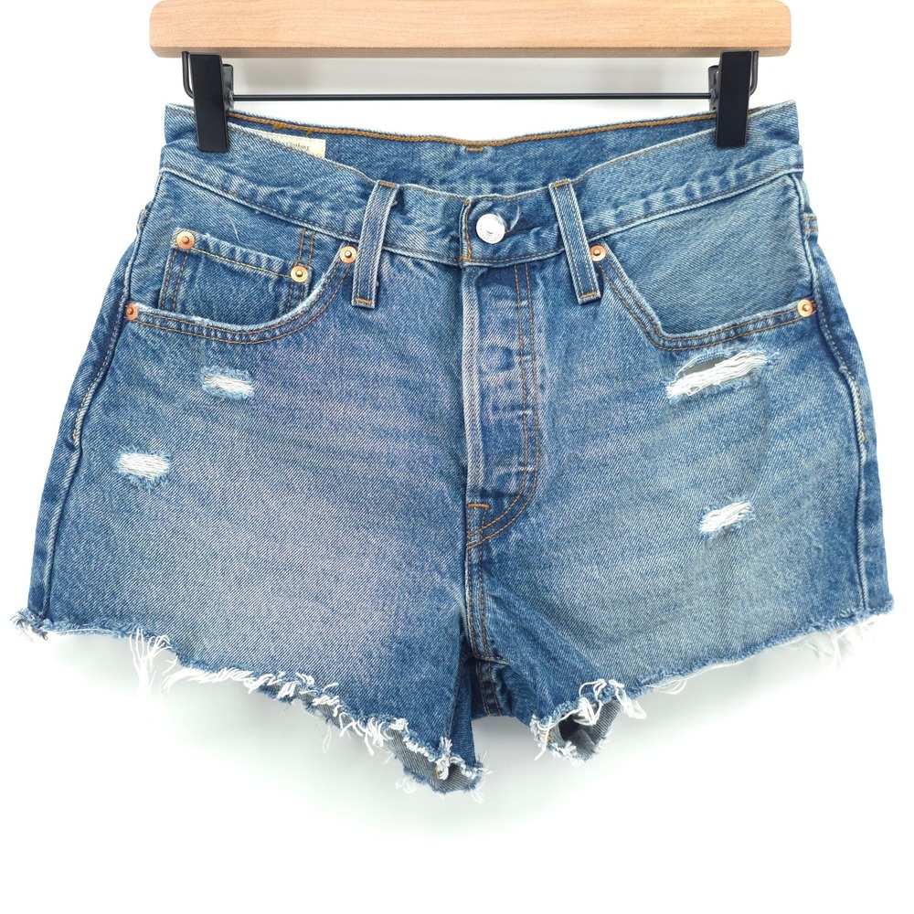 Levi's 501 Women Denim Shorts W27 Blue Distressed Cut Off 56327-0472